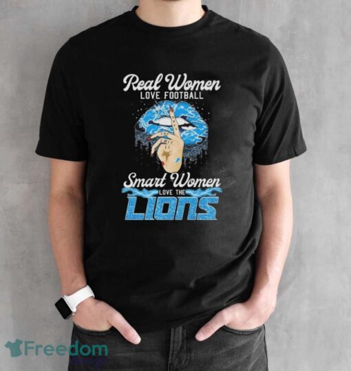 Real Women Love Football Smart Women Love The Detroit Lions Lips Diamonds Shirt - Black Unisex T-Shirt