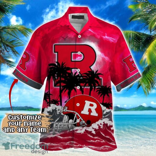 Rutgers Scarlet Knights NCAA Hawaiian Shirt Coconut Tree Waves Beach Hawaii Shirt Custom Name For Fans Product Photo 2