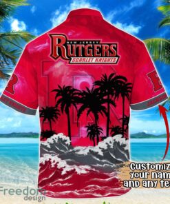 Rutgers Scarlet Knights NCAA Hawaiian Shirt Coconut Tree Waves Beach Hawaii Shirt Custom Name For Fans Product Photo 3