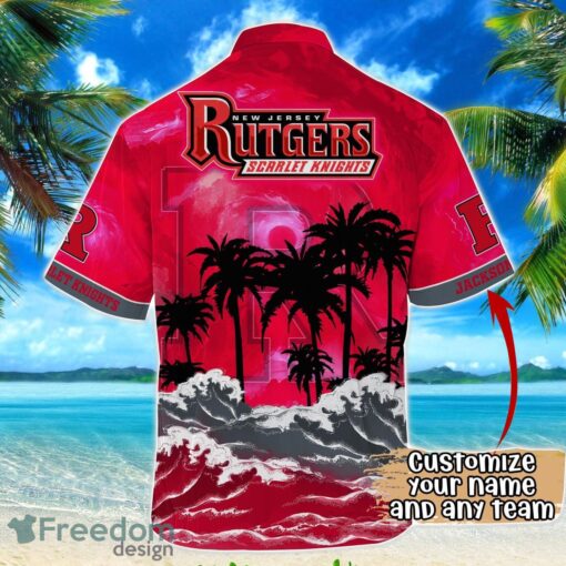 Rutgers Scarlet Knights NCAA Hawaiian Shirt Coconut Tree Waves Beach Hawaii Shirt Custom Name For Fans Product Photo 3