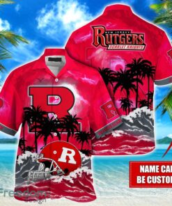 Rutgers Scarlet Knights NCAA Hawaiian Shirt Coconut Tree Waves Beach Hawaii Shirt Custom Name For Fans Product Photo 1