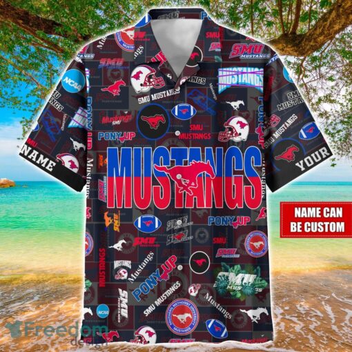 SMU Mustangs Logo Hawaiian Shirt For Fans Trending Beach Shirt Custom Name Product Photo 1