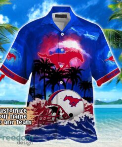 SMU Mustangs NCAA Hawaiian Shirt Coconut Tree Waves Beach Hawaii Shirt Custom Name For Fans Product Photo 2