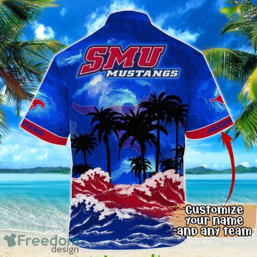 SMU Mustangs NCAA Hawaiian Shirt Coconut Tree Waves Beach Hawaii Shirt Custom Name For Fans Product Photo 3