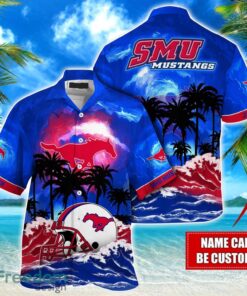 SMU Mustangs NCAA Hawaiian Shirt Coconut Tree Waves Beach Hawaii Shirt Custom Name For Fans