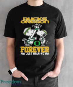 Snoopy Charlie Brown High Five Oregon Ducks Forever Not Just When We Win Shirt - Black Unisex T-Shirt