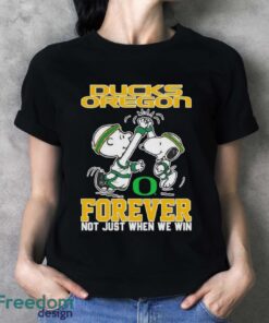 Snoopy Charlie Brown High Five Oregon Ducks Forever Not Just When We Win Shirt - Ladies T-Shirt