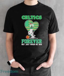 Snoopy Hug Boston Celtics Forever Not Just When We Win Shirt - Black Unisex T-Shirt