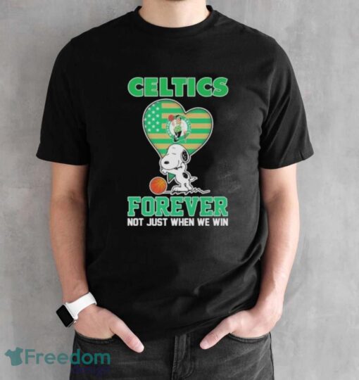 Snoopy Hug Boston Celtics Forever Not Just When We Win Shirt - Black Unisex T-Shirt