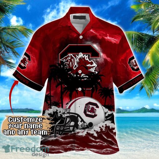 South Carolina Gamecocks NCAA Hawaiian Shirt Coconut Tree Waves Beach Hawaii Shirt Custom Name For Fans Product Photo 2