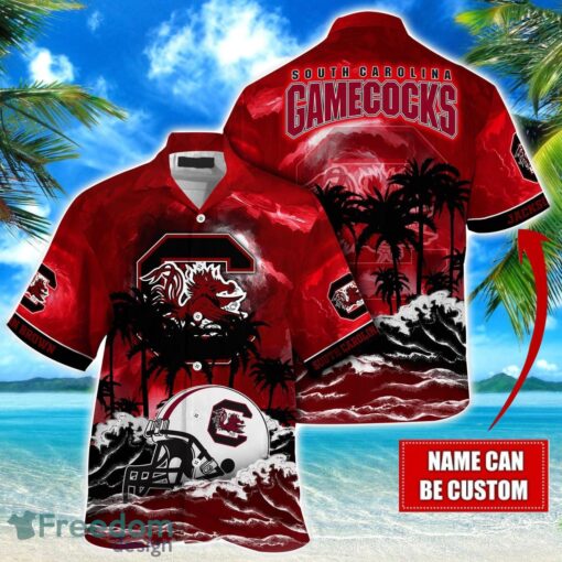 South Carolina Gamecocks NCAA Hawaiian Shirt Coconut Tree Waves Beach Hawaii Shirt Custom Name For Fans Product Photo 1