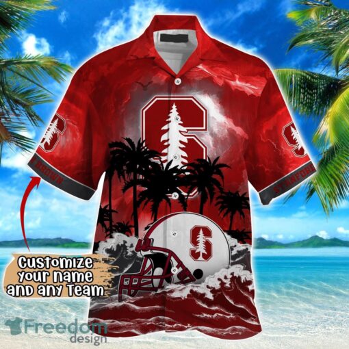 Stanford Cardinal NCAA Hawaiian Shirt Coconut Tree Waves Beach Hawaii Shirt Custom Name For Fans Product Photo 2