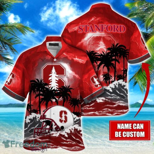 Stanford Cardinal NCAA Hawaiian Shirt Coconut Tree Waves Beach Hawaii Shirt Custom Name For Fans Product Photo 1