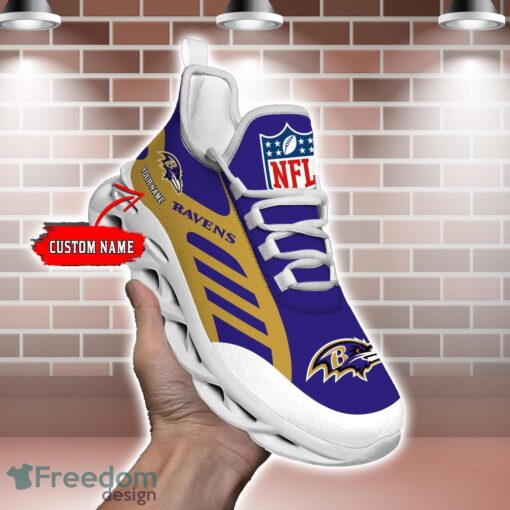 Striped Custom Name Sneakers Baltimore Ravens NFL Max Soul Shoes For Men And Women Product Photo 2