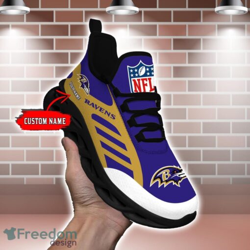 Striped Custom Name Sneakers Baltimore Ravens NFL Max Soul Shoes For Men And Women Product Photo 1