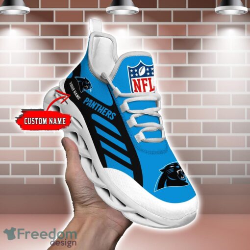 Striped Custom Name Sneakers Carolina Panthers NFL Max Soul Shoes For Men And Women Product Photo 2