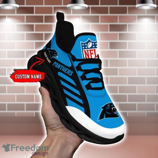 Striped Custom Name Sneakers Carolina Panthers NFL Max Soul Shoes For Men And Women Product Photo 1