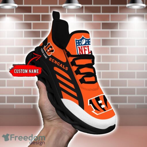 Striped Custom Name Sneakers Cincinnati Bengals NFL Max Soul Shoes For Men And Women Product Photo 1