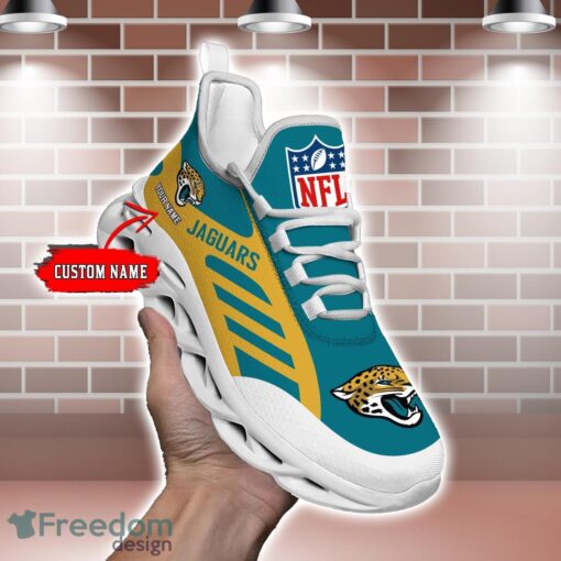 Striped Custom Name Sneakers Jacksonville Jaguars NFL Max Soul Shoes For Men And Women Product Photo 2