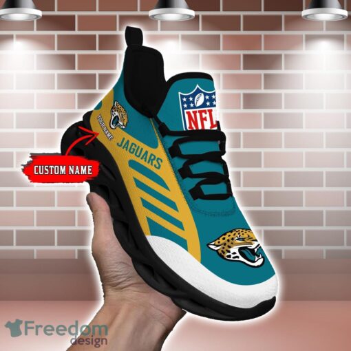 Striped Custom Name Sneakers Jacksonville Jaguars NFL Max Soul Shoes For Men And Women Product Photo 1