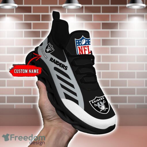 Striped Custom Name Sneakers Las Vegas Raiders NFL Max Soul Shoes For Men And Women Product Photo 1