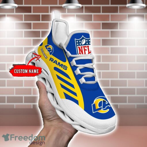 Striped Custom Name Sneakers Los Angeles Rams NFL Max Soul Shoes For Men And Women Product Photo 2