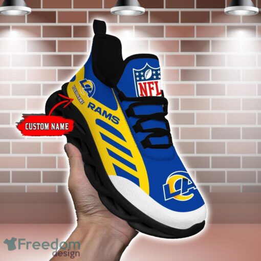 Striped Custom Name Sneakers Los Angeles Rams NFL Max Soul Shoes For Men And Women Product Photo 1