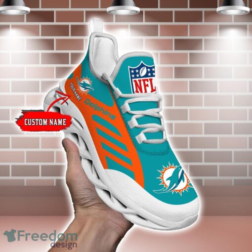 Striped Custom Name Sneakers Miami Dolphins NFL Max Soul Shoes For Men And Women Product Photo 2