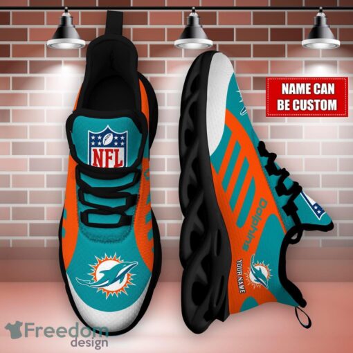 Striped Custom Name Sneakers Miami Dolphins NFL Max Soul Shoes For Men And Women Product Photo 3