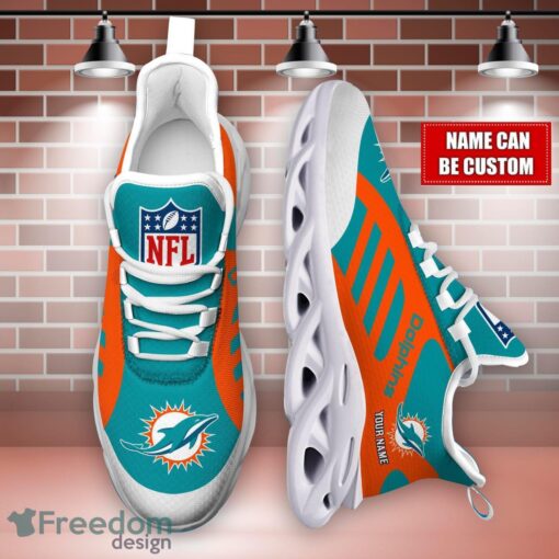 Striped Custom Name Sneakers Miami Dolphins NFL Max Soul Shoes For Men And Women Product Photo 4