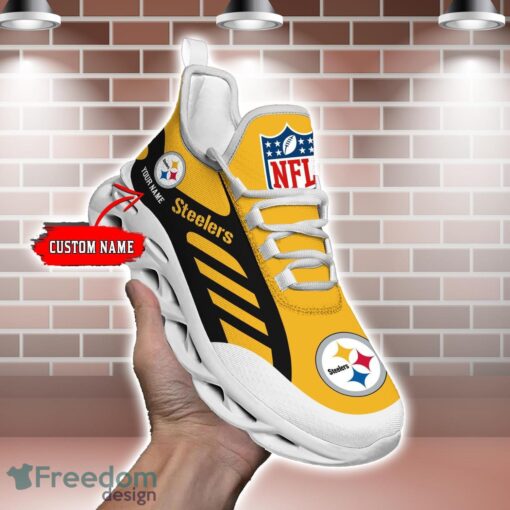 Striped Custom Name Sneakers Pittsburgh Steelers NFL Max Soul Shoes For Men And Women Product Photo 2