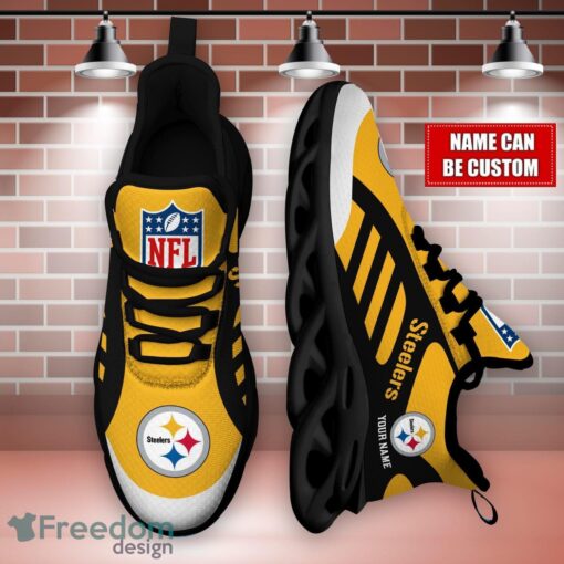 Striped Custom Name Sneakers Pittsburgh Steelers NFL Max Soul Shoes For Men And Women Product Photo 3