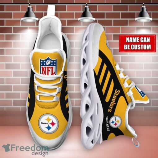 Striped Custom Name Sneakers Pittsburgh Steelers NFL Max Soul Shoes For Men And Women Product Photo 4