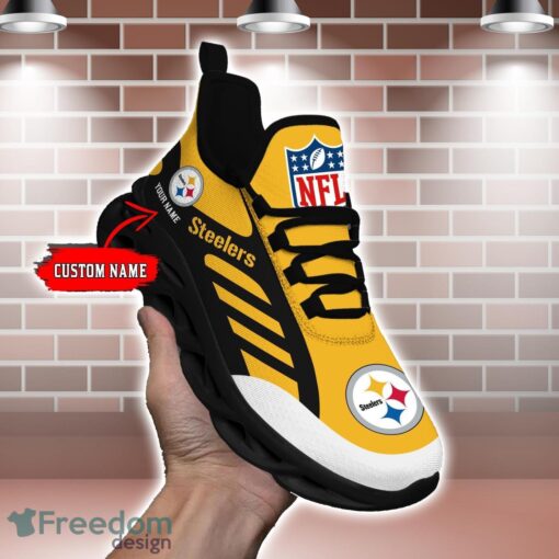 Striped Custom Name Sneakers Pittsburgh Steelers NFL Max Soul Shoes For Men And Women Product Photo 1