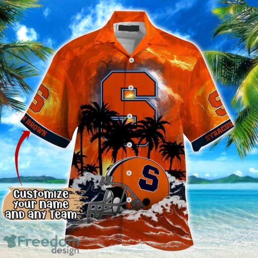 Syracuse Orange NCAA Hawaiian Shirt Coconut Tree Waves Beach Hawaii Shirt Custom Name For Fans Product Photo 2