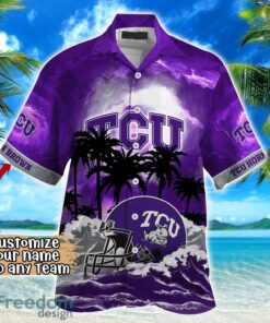 TCU Horned Frogs NCAA Hawaiian Shirt Coconut Tree Waves Beach Hawaii Shirt Custom Name For Fans Product Photo 2