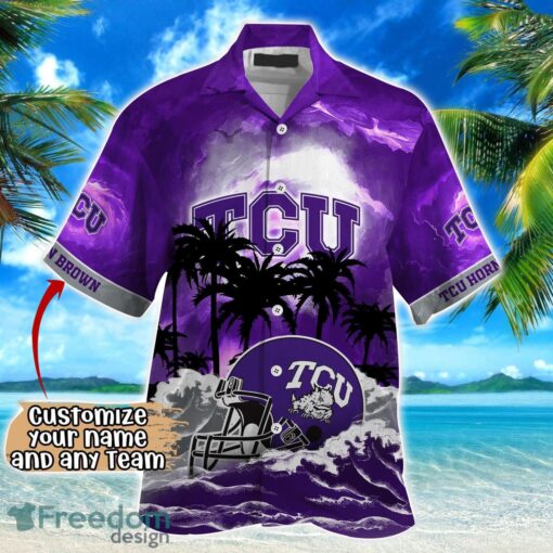 TCU Horned Frogs NCAA Hawaiian Shirt Coconut Tree Waves Beach Hawaii Shirt Custom Name For Fans Product Photo 2