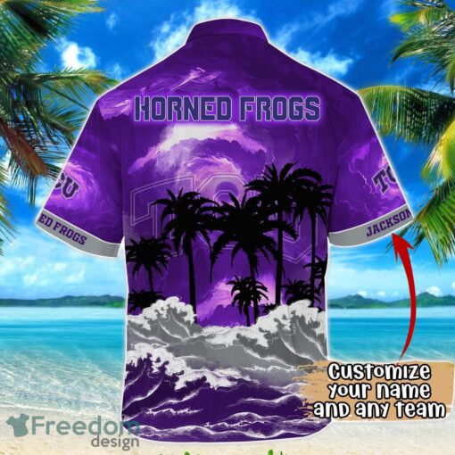 TCU Horned Frogs NCAA Hawaiian Shirt Coconut Tree Waves Beach Hawaii Shirt Custom Name For Fans Product Photo 3