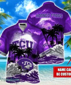 TCU Horned Frogs NCAA Hawaiian Shirt Coconut Tree Waves Beach Hawaii Shirt Custom Name For Fans Product Photo 1