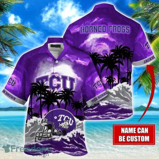 TCU Horned Frogs NCAA Hawaiian Shirt Coconut Tree Waves Beach Hawaii Shirt Custom Name For Fans Product Photo 1