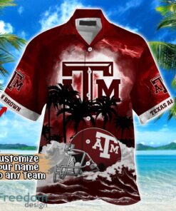 Texas A&M Aggies NCAA Hawaiian Shirt Coconut Tree Waves Beach Hawaii Shirt Custom Name For Fans Product Photo 2