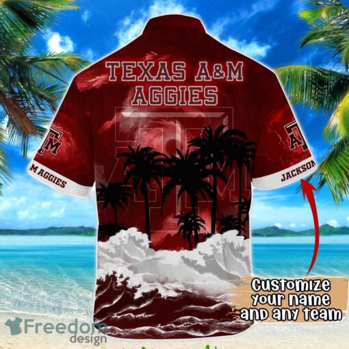 Texas A&M Aggies NCAA Hawaiian Shirt Coconut Tree Waves Beach Hawaii Shirt Custom Name For Fans Product Photo 3