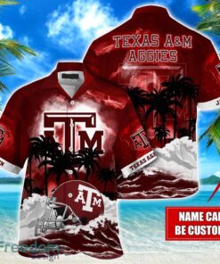 Texas A&M Aggies NCAA Hawaiian Shirt Coconut Tree Waves Beach Hawaii Shirt Custom Name For Fans