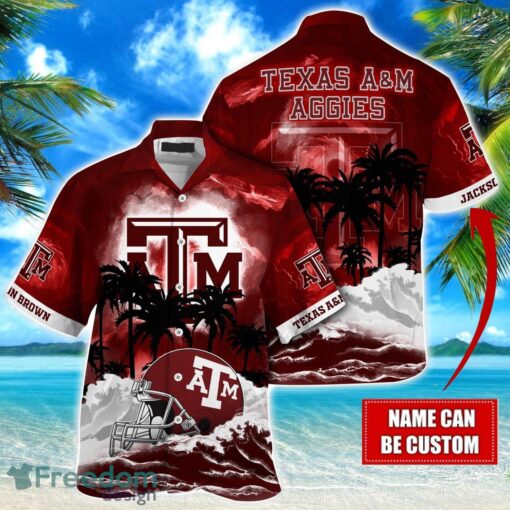 Texas A&M Aggies NCAA Hawaiian Shirt Coconut Tree Waves Beach Hawaii Shirt Custom Name For Fans Product Photo 1