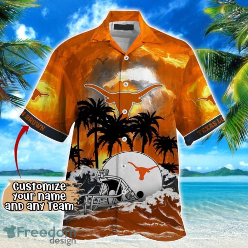 Texas Longhorns NCAA Hawaiian Shirt Coconut Tree Waves Beach Hawaii Shirt Custom Name For Fans Product Photo 2