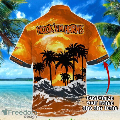 Texas Longhorns NCAA Hawaiian Shirt Coconut Tree Waves Beach Hawaii Shirt Custom Name For Fans Product Photo 3