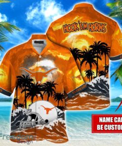 Texas Longhorns NCAA Hawaiian Shirt Coconut Tree Waves Beach Hawaii Shirt Custom Name For Fans