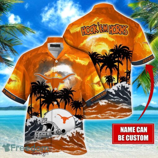 Texas Longhorns NCAA Hawaiian Shirt Coconut Tree Waves Beach Hawaii Shirt Custom Name For Fans Product Photo 1