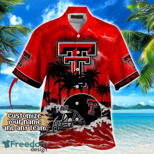 Texas Tech Red Raiders NCAA Hawaiian Shirt Coconut Tree Waves Beach Hawaii Shirt Custom Name For Fans Product Photo 2