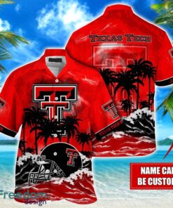 Texas Tech Red Raiders NCAA Hawaiian Shirt Coconut Tree Waves Beach Hawaii Shirt Custom Name For Fans